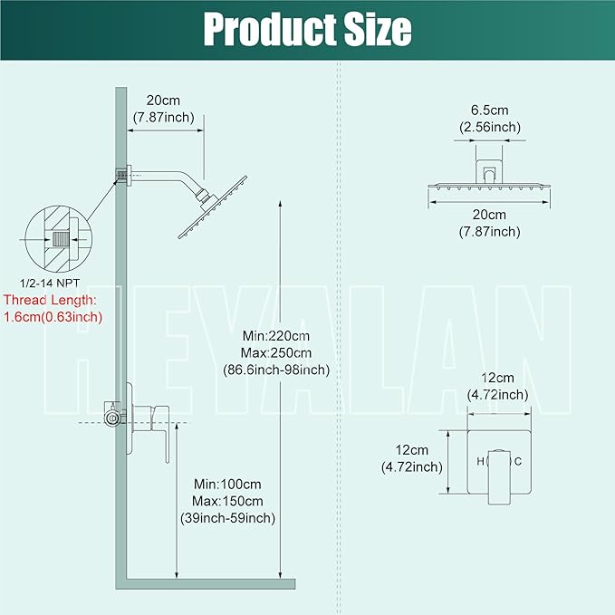 Heyalan 8 Inch Shower Head and Handle Set Square Shower Faucet Set Bathroom Rainfall Shower System Stainless Steel Showerhead Single Function Shower Trim Kit,Female Thread Valve,Oil Rubbed Bronze