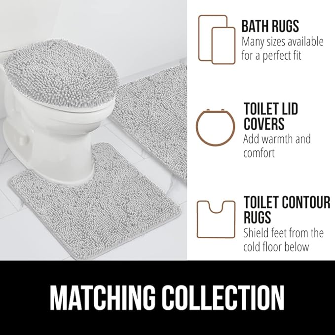 GORILLA GRIP Bathroom Rug Sets, Soft Chenille 2 Piece Area Rugs Set, Toilet Base Mat and 30x20 Carpet, Absorbent Microfiber Washable Mats Dry Quickly, Home Décor and Bath Room Accessories, Light Gray
