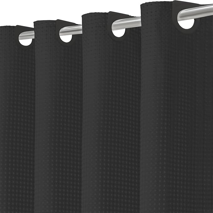 Inhousolu No Hook Waffle Weave Shower Curtain with Removable Snap in Fabric Liner Set for Bathroom, 230 GSM Heavy Duty Weighted Hem, Water Repellent Washable Bath Curtains, 72 x 84 Inch, Black