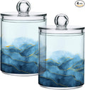 4 Pack Qtip Holder Organizer Dispenser Blue Watercolor Marble Bathroom Containers Bathroom Vanity Storage Canister Apothecary Jars for Cotton Swabs/Pads/Floss