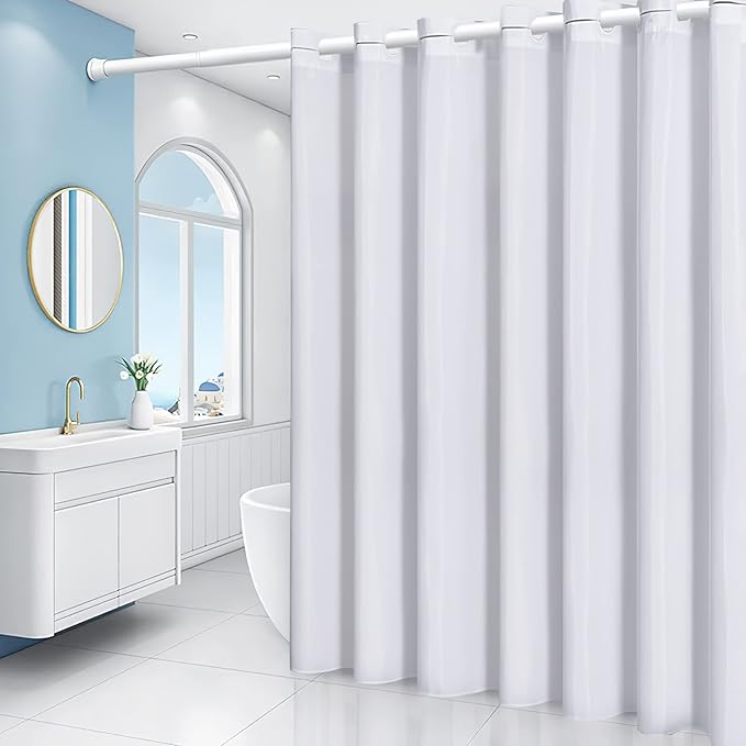 Furlinic No Hook Long Shower Curtain 78 Length,Soft Polyester Fabric Wahable Shower Curtain Liner,Modern Hotel Spa Style Bathroom Curtains with 10 Plastic Built-in Grommets,White 72x78 Inch