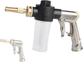 Garden Hose Nozzle Sprayer with 3.5oz Plastic Soap Dispenser Bottle, Heavy Duty High Pressure Car Wash Foam Gun, Adjustable Nozzle for Gardening, Solar Panel Cleaning, Pet Showering (Silver)