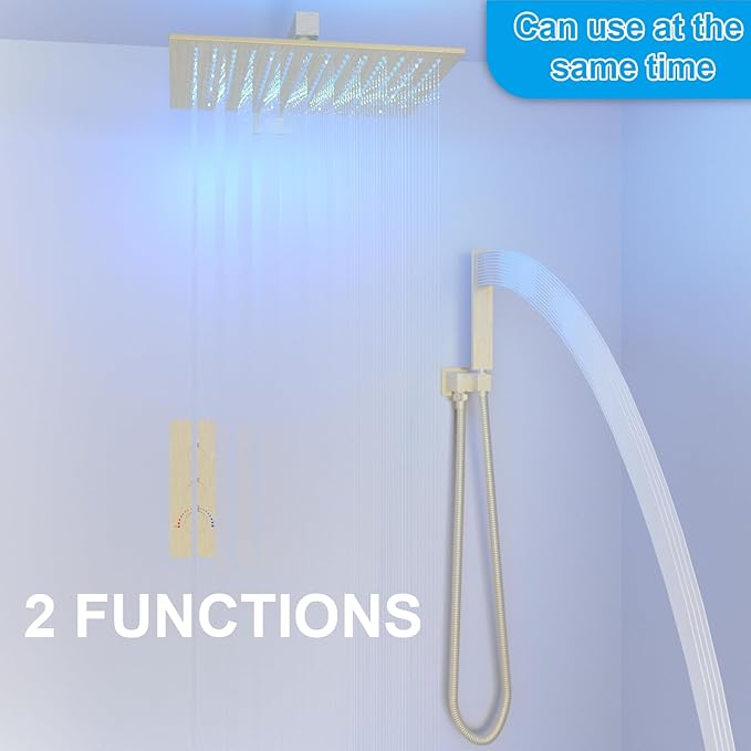 HOMEDEC 2 Way Shower Diverter Valve, Brass Dual Functions Thermostatic Shower Mixing Valve Kit 3 Handle Flow Control Valve, 3/4 Inch Inlet, Can Run Simultaneously(Brushed Gold)