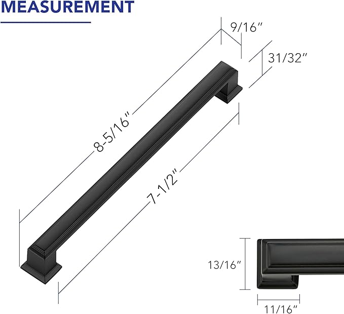 Ravinte Hardware 5 Pack Matte Black Cabinet Pulls, 7-1/2 Inch (192mm) Hole Center Zinc Alloy Drawer Handles for Kitchen Cabinets, Cupboards, Dressers, Square Solid Metal Hardware