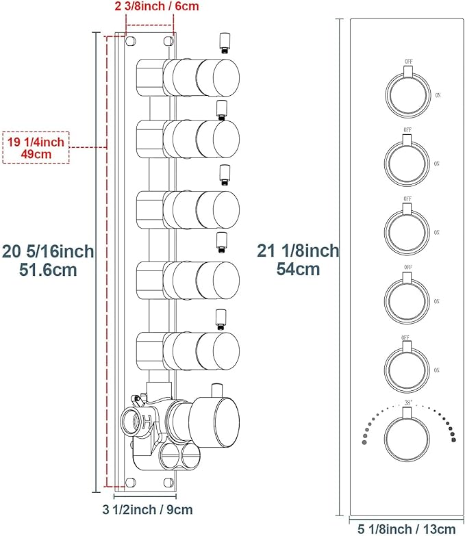 Can Run All Functions Together 5-Way Shower Diverter Valve Kit, HOMEDEC Concealed Brass Thermostatic Mixer Valve Handles Control Outlets Shower Flow(Oil Rubbed Bronze, Vertical installation)