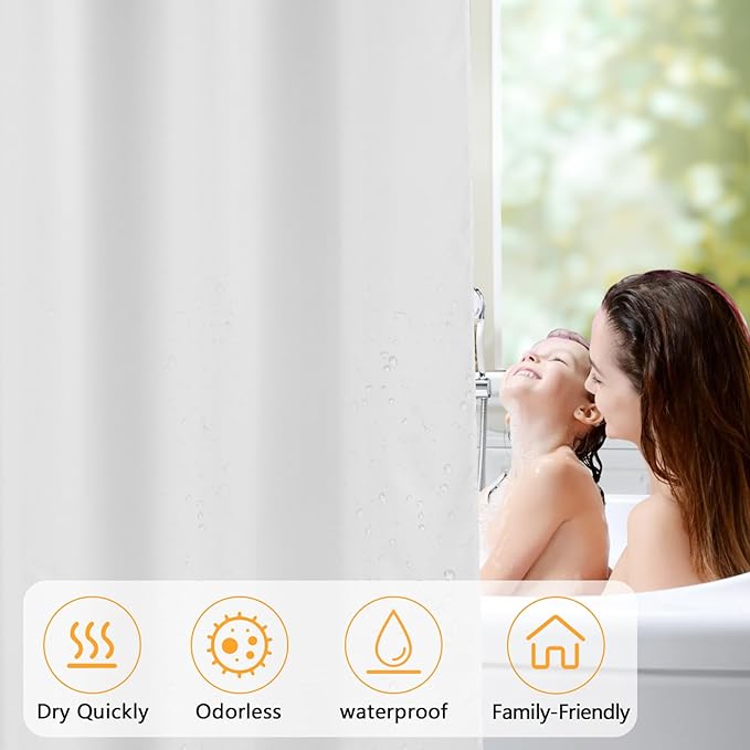 Waterproof Fabric Short Shower Curtain Liner with 3 Large Magnets, 72 x 66 inch Washable Cloth Shower Liner Neutral White, 66'' Length Bathroom Lightweight Shower Curtain