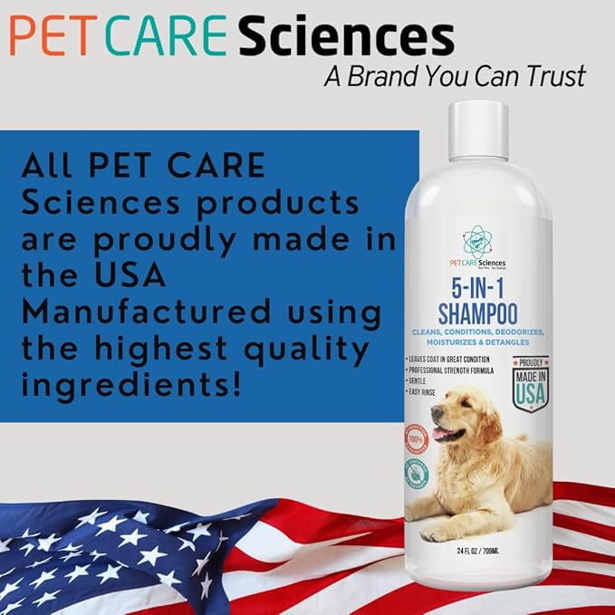 16 floz 5 in 1 Dog Shampoo for Itchy Skin - Sensitive Skin Dog Shampoo for Smelly Dogs - Dog Shampoos & Conditioners - Made in The USA