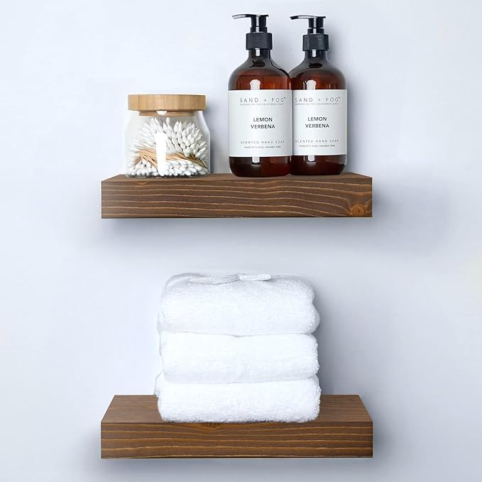 Homeforia Classic Walnut 12 inch Floating Shelf, High End Solid Real Wood Small 12inch Floating Shelves for Wall Mounted, 12in Floating Shelves, Heavy Duty Bracket, 12 X 6.5 X 1.75 inches, Set of 3