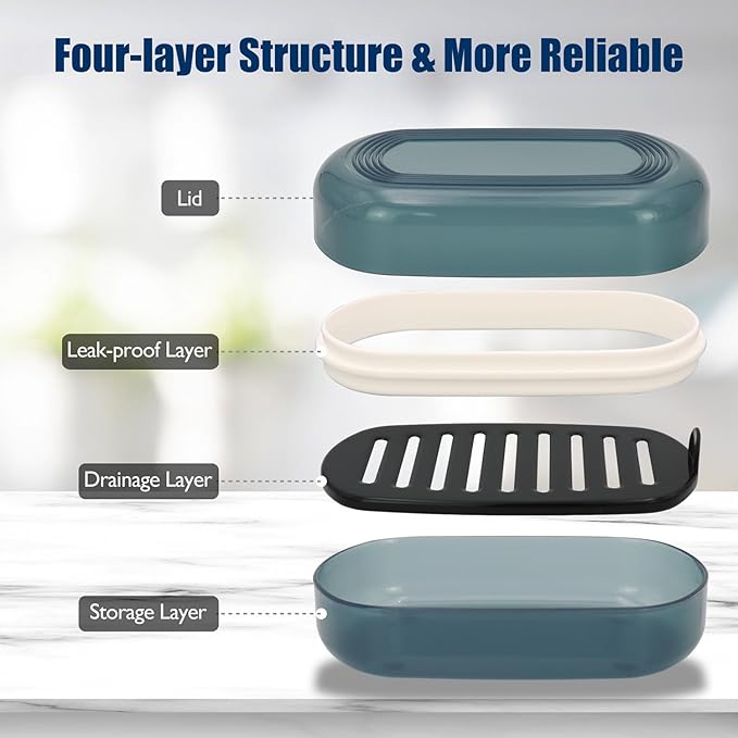 Shampoo Bar Holder Travel Case for Two Bars – Compatible with Kitsch Solid Shampoo & Conditioner Bars, Large Soap Container for Bathroom or Travel (Blue Style A-Large)