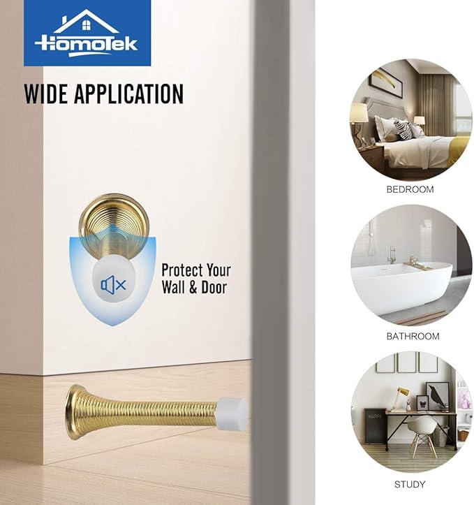 HOMOTEK 40 Pack Spring Door Stopper with Rubber Bumper 3-1/8" Flexible Spring Heavy Duty Wall Door Stop Low Mounted Door Bumper for Home (Bright Brass)