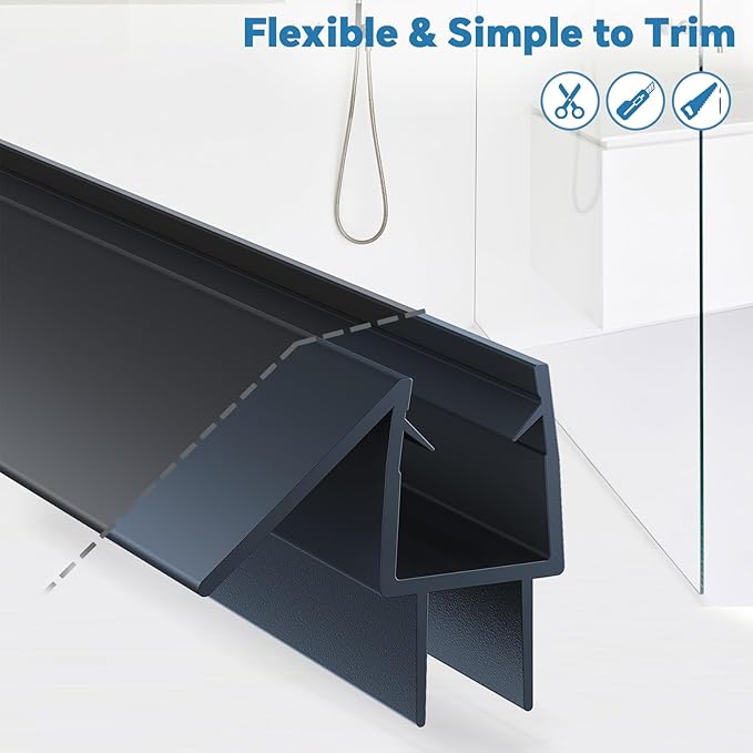 Shower Door Bottom Seal Strip, 2PCS Seal Strip, Clear PVC, 36" Length, Fits 6mm Thick Glass, Prevents Leaks, Easy Installation, No Adhesive Required (Black, 36in for 1/4"(6mm) Door)