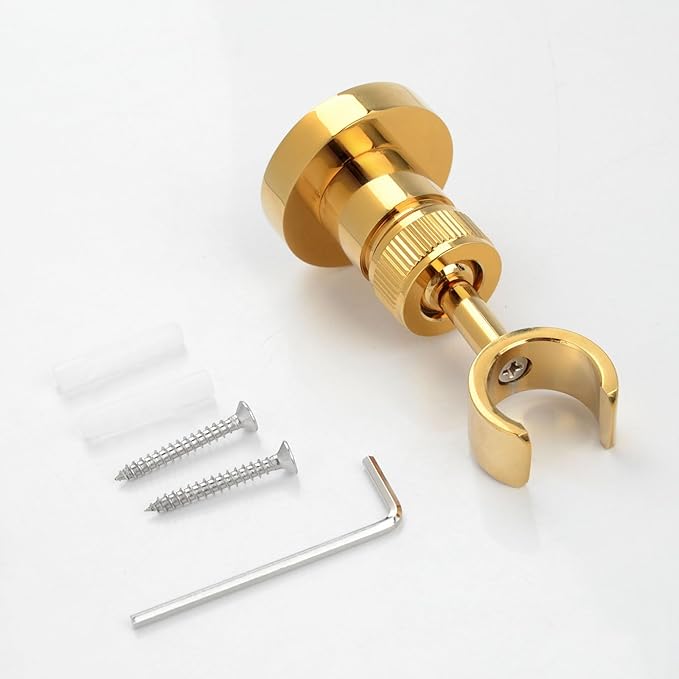 PHASAT Handheld Shower Head Holder Adjustable Solid Brass Handheld Shower Head Bracket Holder Wall Mount,Shower Wand Holder Gold,A13023G