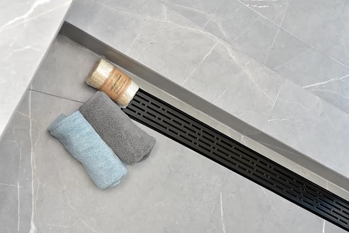 304 Stainless Steel 39 Inch Matte Black Shower Drain Kit Broken Lane Linear Shower Drains for Tile Floor Long Hair Catcher Strainer Grate Cover Bathroom (Matte Black, 39 Inch)