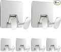 Shower Hooks for Inside Shower - Extra Sticky Stainless, Razor Holder Accessories, Wall Mounted Self-Adhesive Double Hooks for Razor, Loofah, Towel, Shaver, Coat, Key, Silver 6 Pack