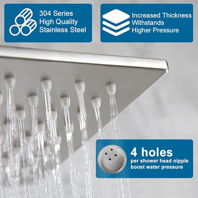 POP SANITARYWARE Shower Tub Faucet Set Brushed Nickel Bathroom Rain Shower System with Tub Spout Wall Mounted Rainfall 10 Inch Thickened Shower Head and Handle Set Include Shower Valve and Trim Kit
