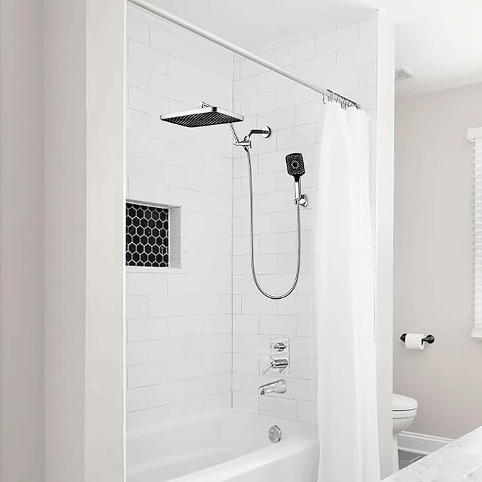 Shower Heads with Handheld Spray Combo, 13 Inches Rain Shower Head with 4 Mode Handheld Wand, and 13 Inches Adjustable Extension Arm, 3 Way Diverter Valve, Extra Long Hose (Chrome)