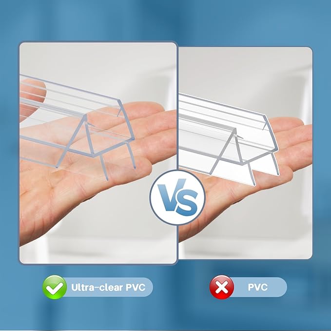 Shower Door Bottom Seal Strip, 2PCS Seal Strip, Ultra Clear PVC, 39" Length, Fits 12mm Thick Glass, Prevents Leaks, Easy Installation, No Adhesive Required (Ultra Clear, 39in for 1/2"(12mm) Door)