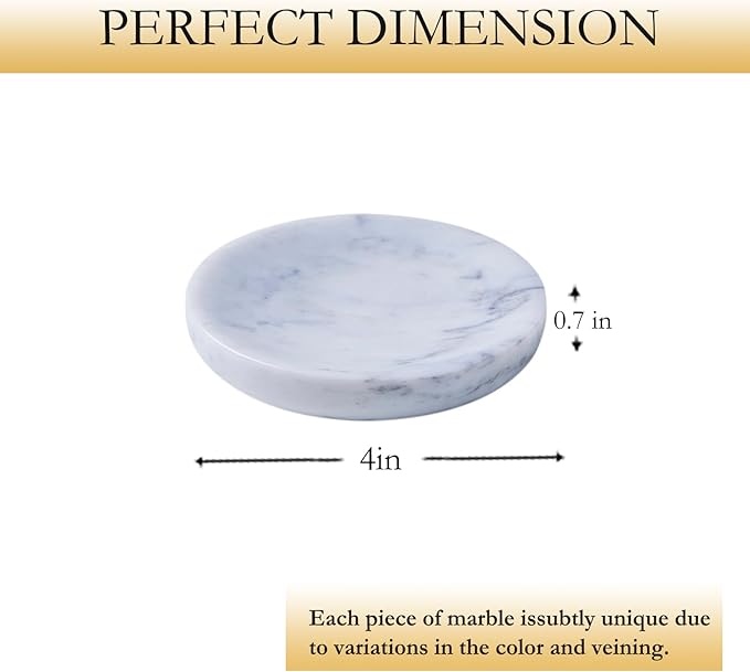 Round Marble Soap Dish, Jewelry Tray, Natural Ring Holder,Nightstand Décor,Stone Soap Dish for Bathroom,Kitchen(Carrara White)