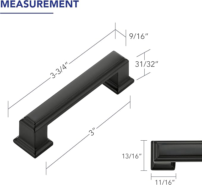 Ravinte Hardware 10 Pack Matte Black Cabinet Pulls, 3 Inch (76mm) Hole Center Zinc Alloy Drawer Handles for Kitchen Cabinets, Cupboards, Dressers, Square Solid Metal Hardware