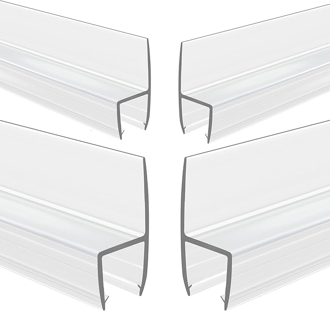4-Pack Frameless Shower Door Side Seal Strip Shower Door Bottom Seal Shower Door Sweep for 3/8 Inch Thick Glass, Vertical H-Type Glass Door Seal Stop Leaks. (4-Pack x 45" Length)