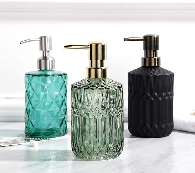Soap Dispenser with Pump, Refillable Liquid Hand Soap Dish Soap Dispensers for Bathroom Counter, Kitchen Sink (Green)