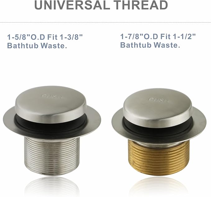 Tub Drain Tip Toe Bathtub Drain Conversion Kit Assembly, Brushed Nickel Replacement Bath Drain Trim Kit with Single Hole Overflow Faceplate and Universal Fine/Coarse Thread Assembly