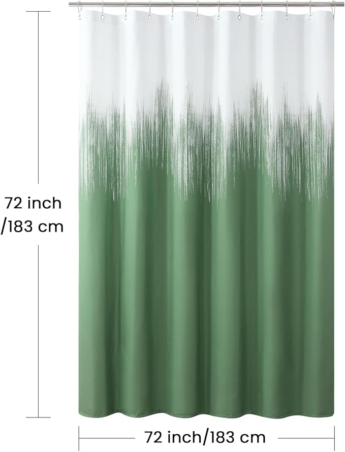Fabric Shower Curtain, Green and White Ombre Shower Curtains for Bathroom, Modern Decorative Bathroom Curtains, 72" W x 72" H