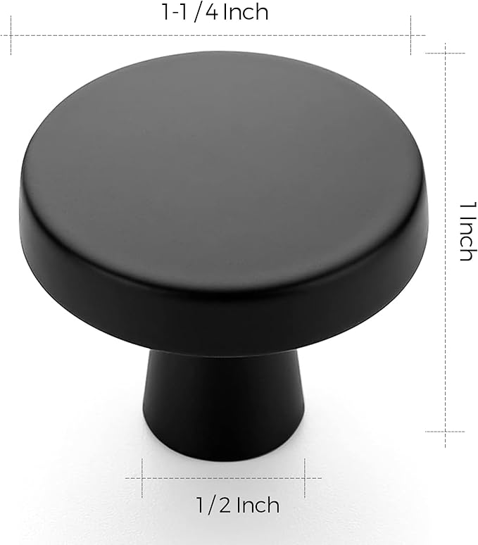 Ravinte 5 Pack Drawer Pulls 1-1/4 Inch Matte Black Kitchen Cabinet Knobs Solid Round Black Dresser Handles for Simple Cupboard Hardware