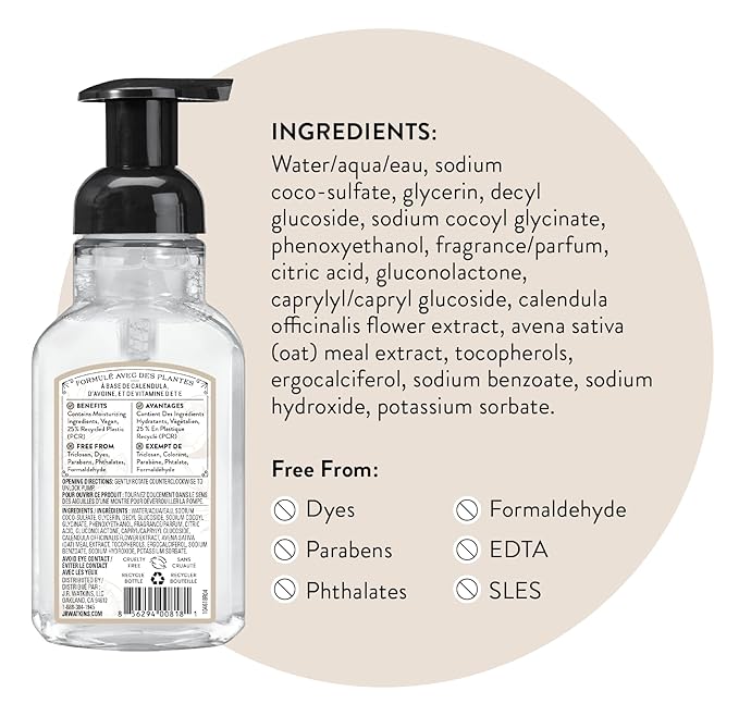 J.R. Watkins Foaming Hand Soap Pump with Dispenser, Moisturizing Hand Soap Foam, Alcohol-Free and Cruelty-Free, Use for Kitchen or Bathroom, Coconut, 9 fl oz, 3 Pack