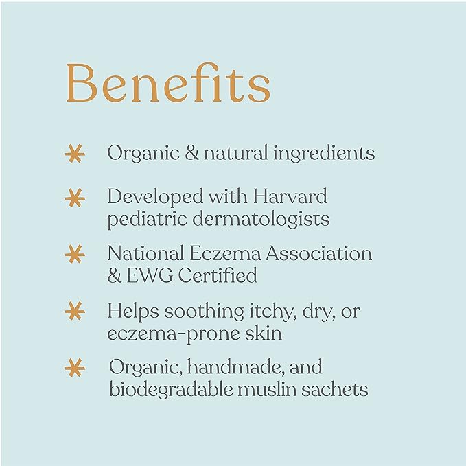 ELLAOLA Oatmeal Bath Soak for Babies Kids & Adults - Baby Bath Tea Soaks Made with Prebiotics to Relieve Dry, Itchy, Eczema Prone Skin While Gently Cleansing, Fragrance Free I 4 Bath Tea Soaks