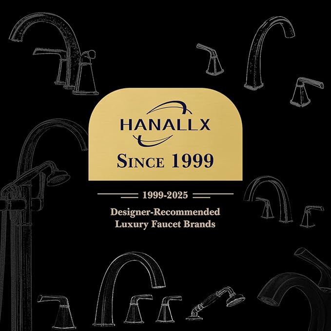 Free Standing Tub Faucet, Hanallx Luxury Brushed Gold Freestanding Bathtub Faucet with Sprayer, Premium Brass High Flow Rate Floor Mount Tub Filler Swivel Spout, Roman Tub Faucet Set（HM88011-BG）