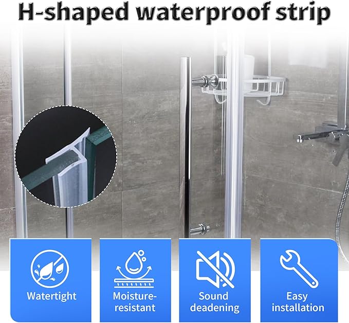 Shower Door Side Seal Strip,79 Inch H-Type Frameless Shower Door Seal, H-Type Shower Door Sweep for 1/4"(6mm) Thick Glass