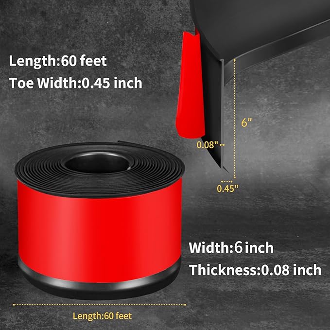 Flexible Baseboard Molding Trim 6 Inch Self-Adhesive Vinyl Wall Base Peel and Stick Cove Base Rubber Wall Baseboard Moulding Trim (60Ft, Black)