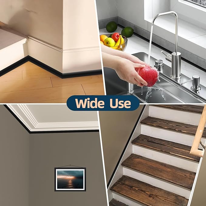 Flexible Quarter Round Molding Trim, Self Adhesive Wall Trim Mini Peel and Stick Rubber Trim Molding for Floor, Bathroom, Kitchen, Countertop, 59" L x 0.5" W x 0.5" H (Black, 59Inch)