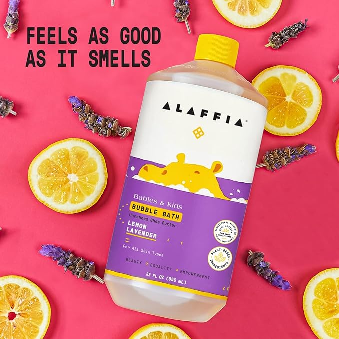 Alaffia Babies & Kids Bubble Bath, Lemon Lavender, Pump Included – Gentle Cleanser with Raw Shea Butter and Lemon Balm, 32 Fl Oz