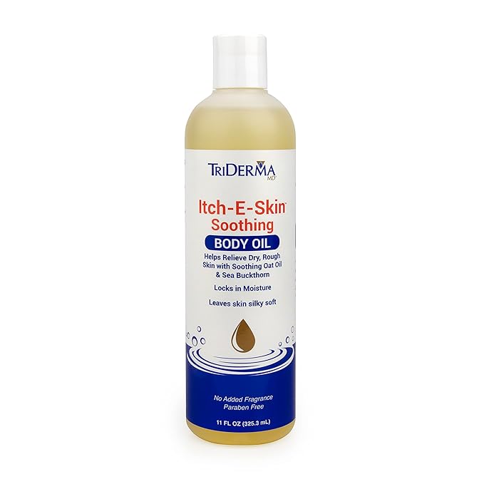Itch-E-Skin Soothing and Moisturizing Body Oil with Sea Buckthorn Oil, Rose Hip Oil, Oat Oil to Relieve Itchy Skin, Non-Greasy Dry Body Oil, 12 ounces
