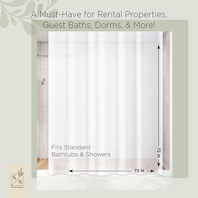 Stitch & Stone Shower Curtain Liner, Premium Medium Weight Durable Waterproof 6g PEVA for Bathroom with Weighted Magnets, Standard Size 72" x 72", Frosty 1 Pack