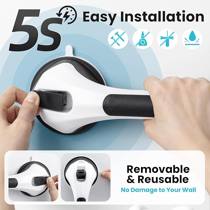 TAILI Shower Grab Bar, 16.8 Inch Shower Handles for Bathtubs and Wall for Elderly, Suction Grab Bars for Seniors Bathroom Safety Handle for Elderly, No Drilling Removable,Black