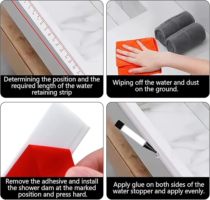 Collapsible Shower Threshold Water Dam, Shower Door Water Dam Barrier, Dry and Wet Separation Door Dam Water Stopper Kitchen Shower Threshold Silicon Water Blocker(67Inch)