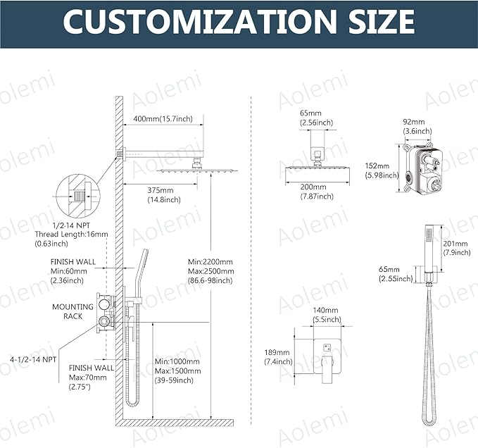 Aolemi Shower Faucet Set Rain Shower System with Handheld Spray Bathroom Shower Combo Rough-in Valve and Shower Trim Kit Included Polish Chrome 8 Inch Wall Mount Shower Head