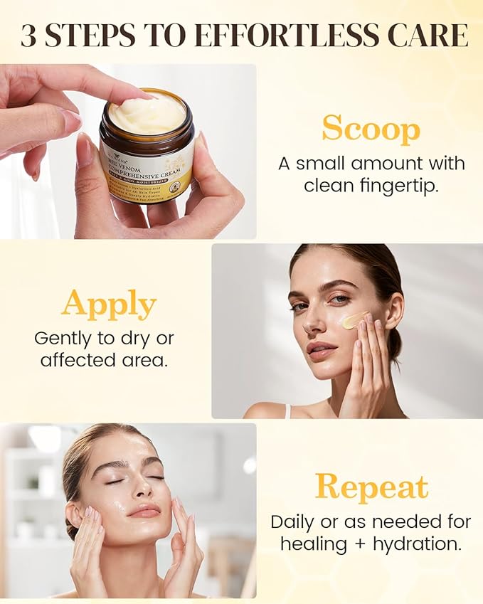 Bee Venom Comprehensive Cream, Bee Venom Skin Treatment Cream, All-in-One Nourishing Treatment with Hyaluronic Acid, Lifting Firming Repair Moisturizer, Natural Gentle Formula for All Skin Types, 60g