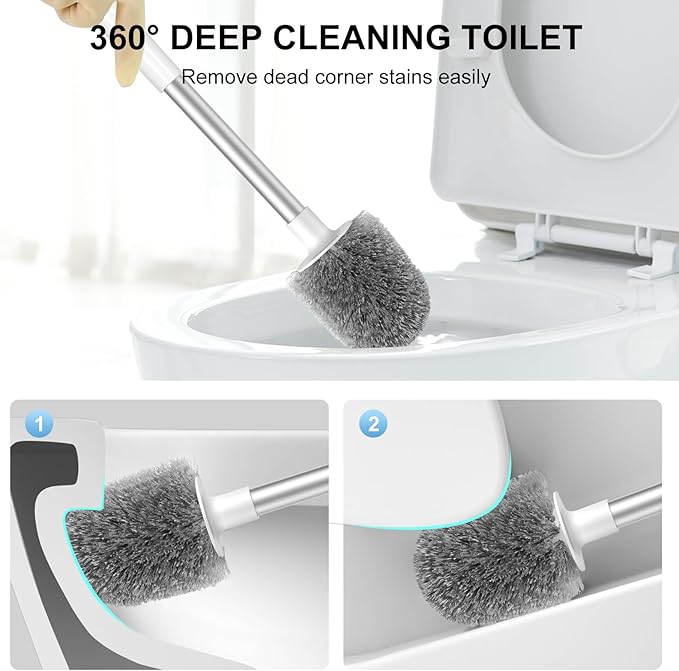 SetSail Toilet Brush, Self Closing Lid Toilet Bowl Brushes Holder and Extra Long Handle Ventilated Toilet Brush Set for Bathroom Cleaning, Nylon Bristles, Pure White