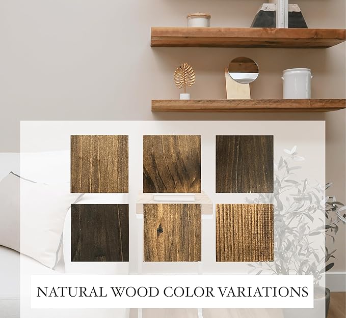 Urbandi Modern Floating Shelves 3 Inches Thick for Wall, Wide Shelves for Kitchen, Living Room, Bedroom, and Bathroom, Natural Pine Wood, Rustic Wooden Shelf, (Set of 2) (Jacobean, 48Lx3Hx6D)