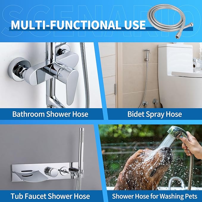 79 Inch Extra Long Stainless Steel Shower Hose - Flexible & Wear-Resistant with Chrome shower head with hose Plated Nut & Insert