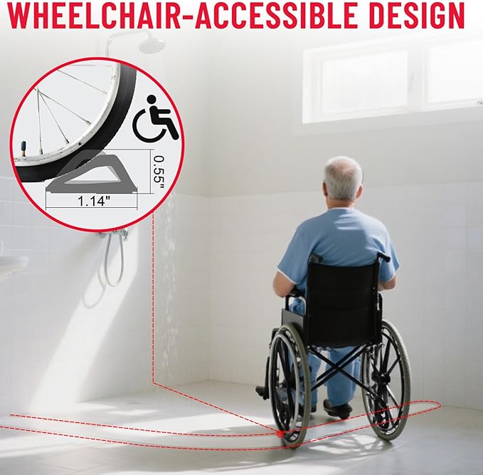 Shower Threshold Water Dam Barrier – 67in Self-Adhesive, Waterproof, Flexible Silicone, Customizable, Easy Install, Prevents Water Leakage & Slipping, Wheelchair Access