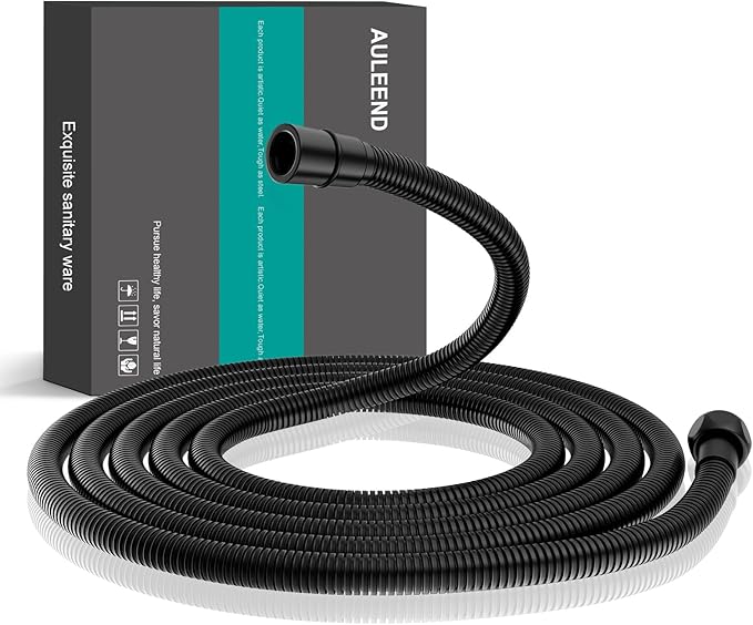 AULEEND，78 inch，encrypted shower hose 304 stainless steel metal - Extra long shower hose -（Universal Connection G 1/2" x 1/2")（Matte Black）
