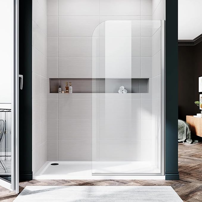 Glass Shower Door Screen, 34"" W x 74"" H Semi-Framed Fixed Shower Glass Door in Silver with 5/16""(8mm) Clear Tempered Glass Door, Simple Single Panel for Bathroom