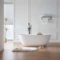 Cpingao 66.9"Lx33.5"Wx22"T Stone Resin Solid Surface Freestanding Bathtub, Modern Elegant Design Soaking Stand Alone Tub, Matte White, Nickel Drain and Overflow Included 8823A