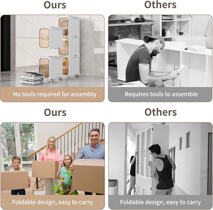 KHNR 3-Tiers Slim Bathroom Storage Cabinet, Foldable Storage Cabinets,Narrow Bathroom Storage,Movable Bathroom Storage Organizer for Small Spaces,Bathroom,Kitchen,Laundry,Cream White
