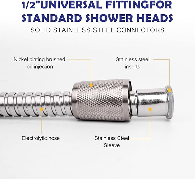 Shower Hose, 90 Inch Extra-Long Stainless Steel Handheld Stainless Steel Insert and Nut,Brushed Nickel Finish